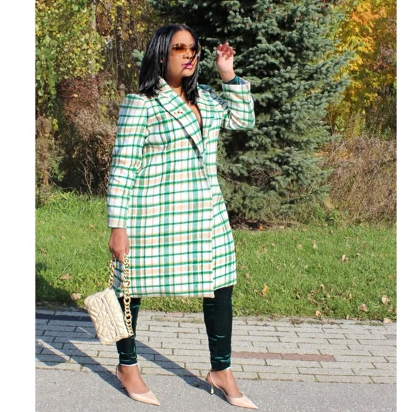 Green Plaid Oversized Women Jacket Coat - Picture 4 of 4